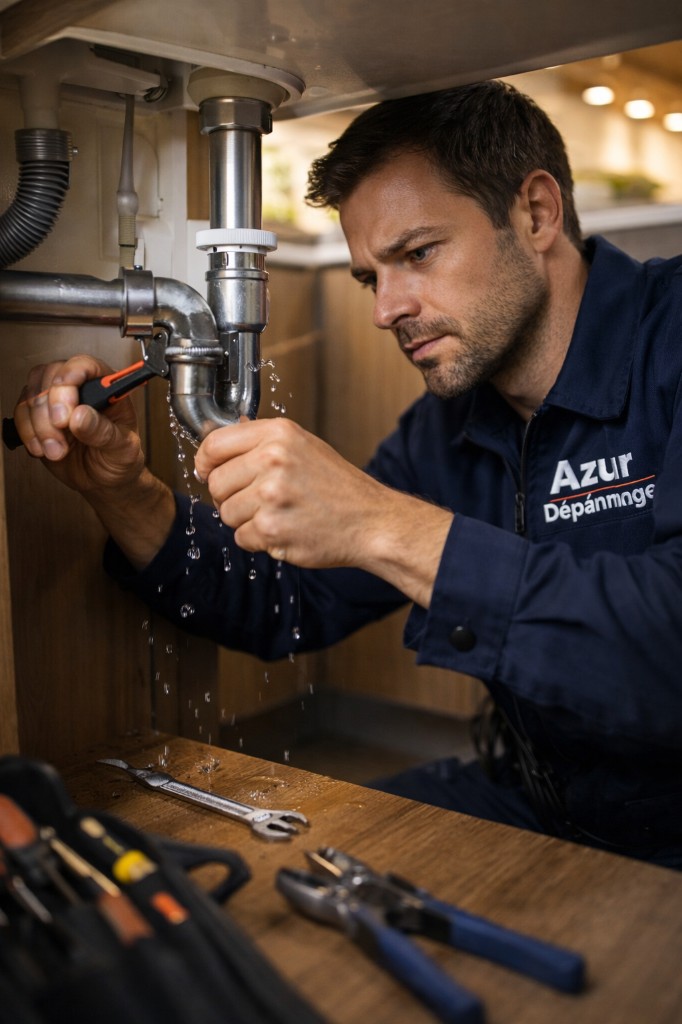 Plombier Azur Dépannage réparant une fuite d'eau